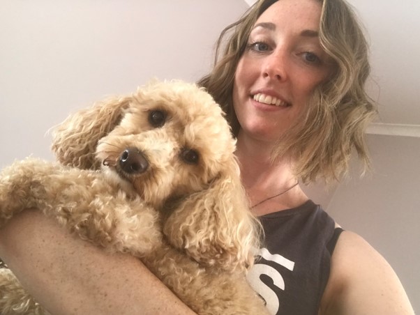 Sadie holding her dog